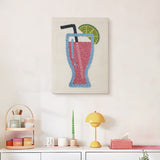 Finished Pink Lime Cocktail punch needle canvas on a wall
