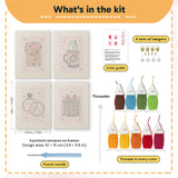 What is in the Pink Love Tokens set: 4 printed canvases, punch needle, threader, threads, color guide and 4 sets of hangers (6 × 8 in (15 × 20 cm) each)