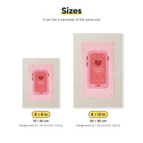 Size chart for the two mini canvas sizes: 6 x 8 in and 8 x 12 in