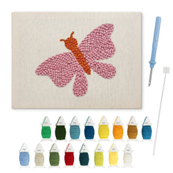 Pink Moth punch needle kit: finished canvas with threads, punch needle and threader