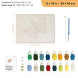 Pink Moth punch needle kit, 12 × 16 in (30 × 40 cm): canvas size and kit contents