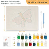 Pink Moth punch needle kit, 20 × 24 in (50 × 60 cm): canvas size and kit contents