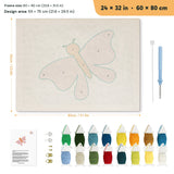Pink Moth punch needle kit, 24 × 32 in (60 × 80 cm): canvas size and kit contents