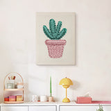 Finished Pink Pot Succulent punch needle canvas on a wall