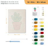 Pink Pot Succulent punch needle kit, 12 × 16 in (30 × 40 cm): canvas size and kit contents