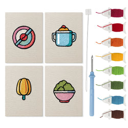 Pink Salad Bowl mini punch needle kit set: four finished canvases with threads, punch needle and threader