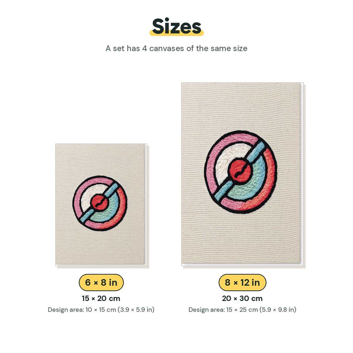 Size chart for the two mini canvas sizes: 6 x 8 in and 8 x 12 in