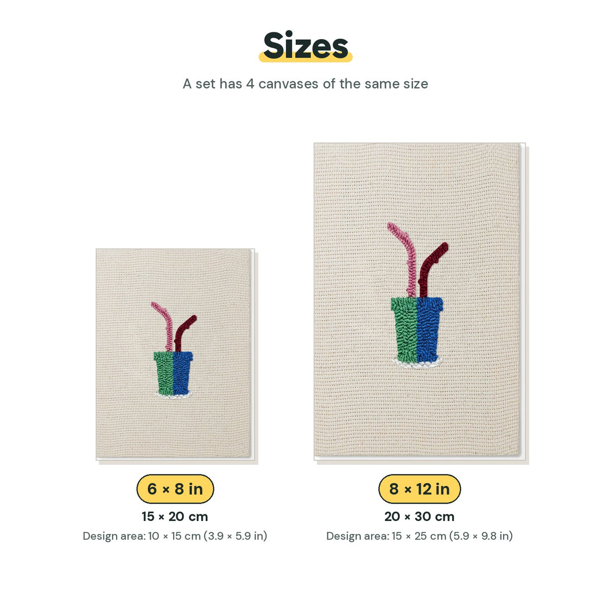 Size chart for the two mini canvas sizes: 6 x 8 in and 8 x 12 in