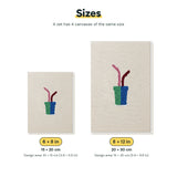 Size chart for the two mini canvas sizes: 6 x 8 in and 8 x 12 in