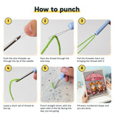 Six steps showing how to thread and use the punch needle