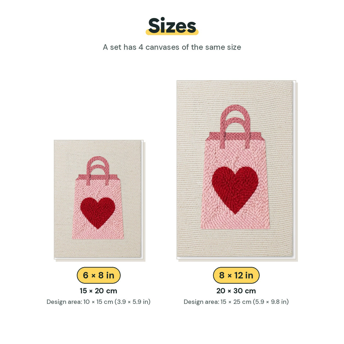 Size chart for the two mini canvas sizes: 6 x 8 in and 8 x 12 in