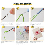 Six steps showing how to thread and use the punch needle