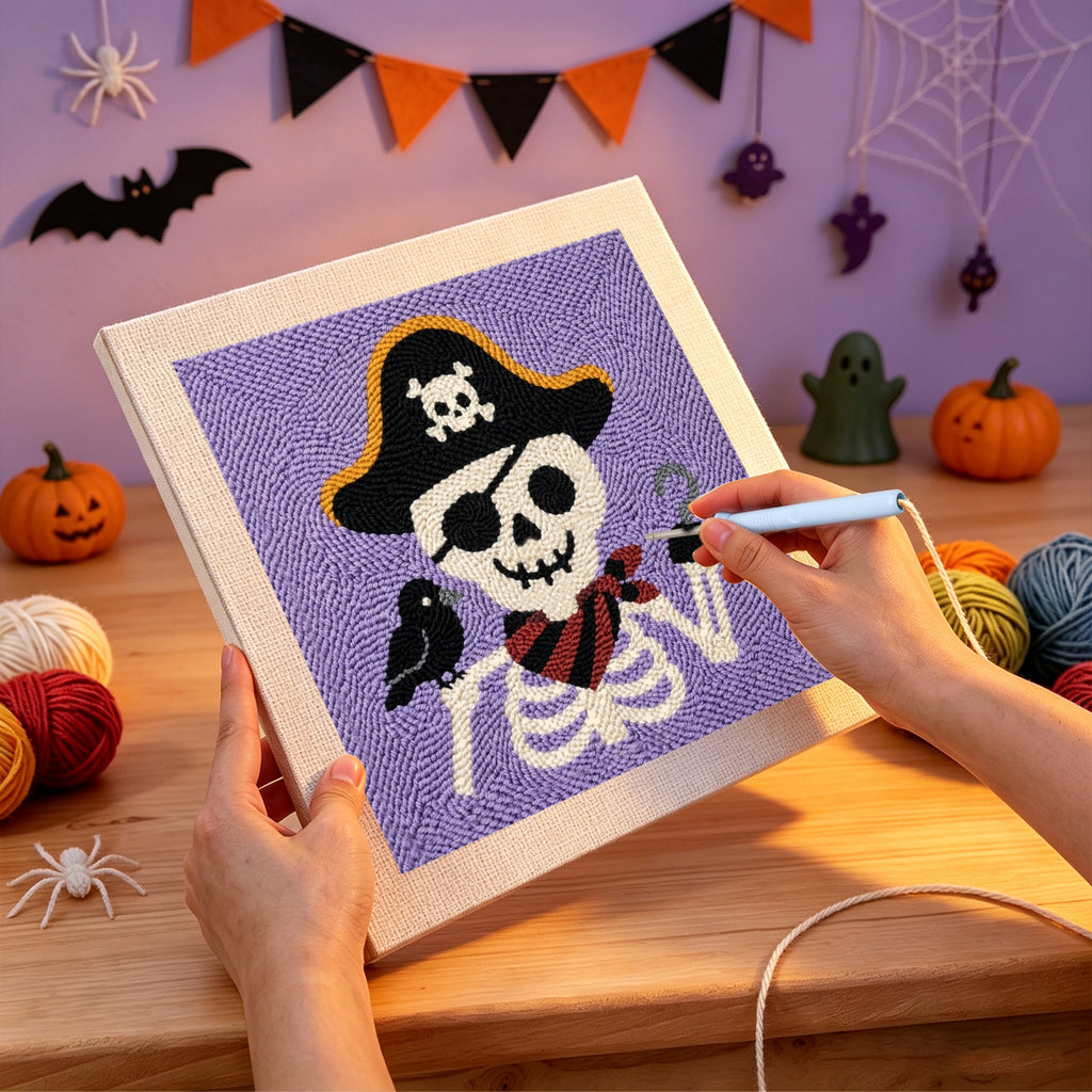 Punching the Pirate Skeleton design with the punch needle