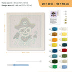 Pirate Skeleton punch needle kit, 20 × 20 in (50 × 50 cm): canvas size and kit contents