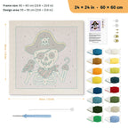 Pirate Skeleton punch needle kit, 24 × 24 in (60 × 60 cm): canvas size and kit contents