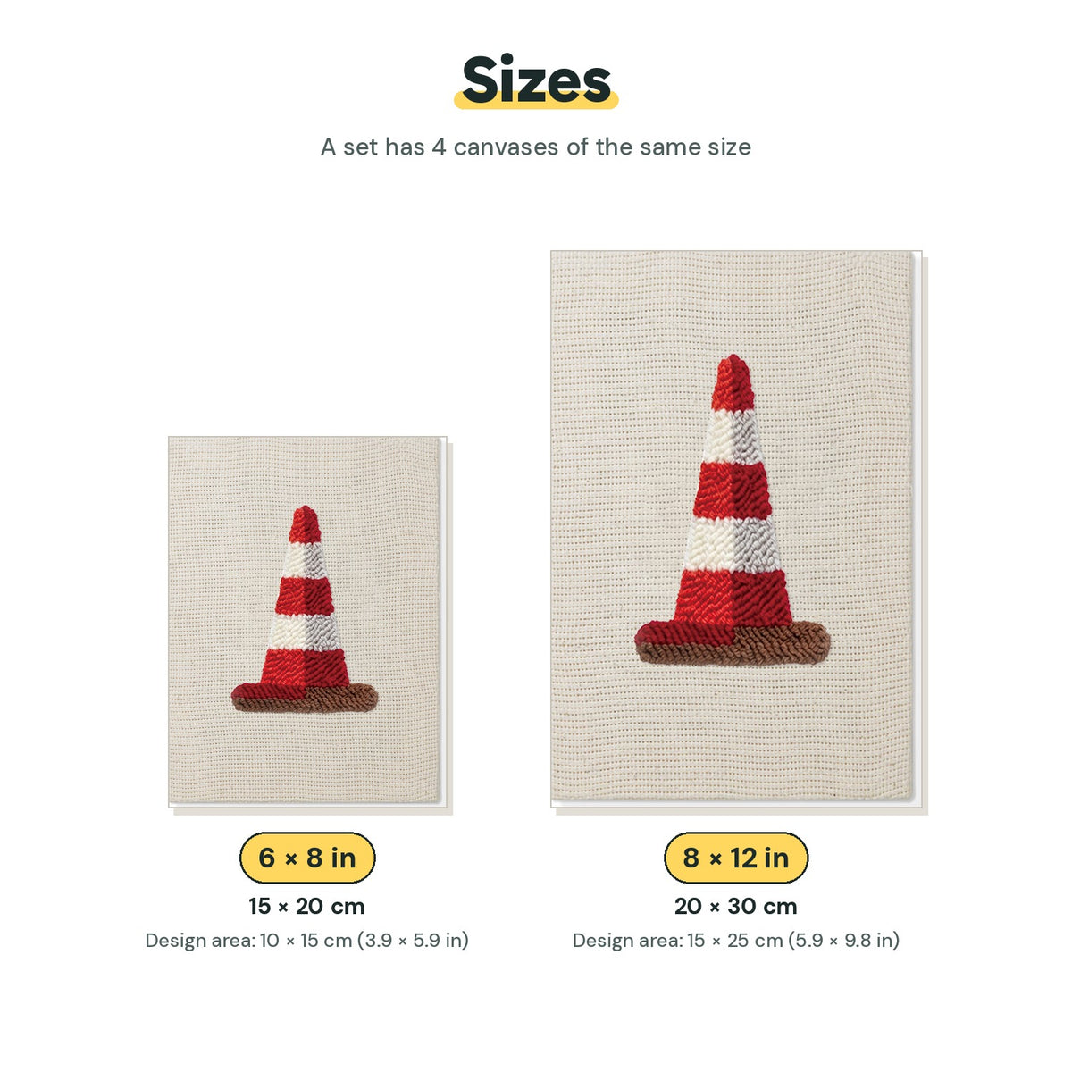 Size chart for the two mini canvas sizes: 6 x 8 in and 8 x 12 in