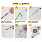Six steps showing how to thread and use the punch needle
