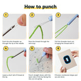 Six steps showing how to thread and use the punch needle