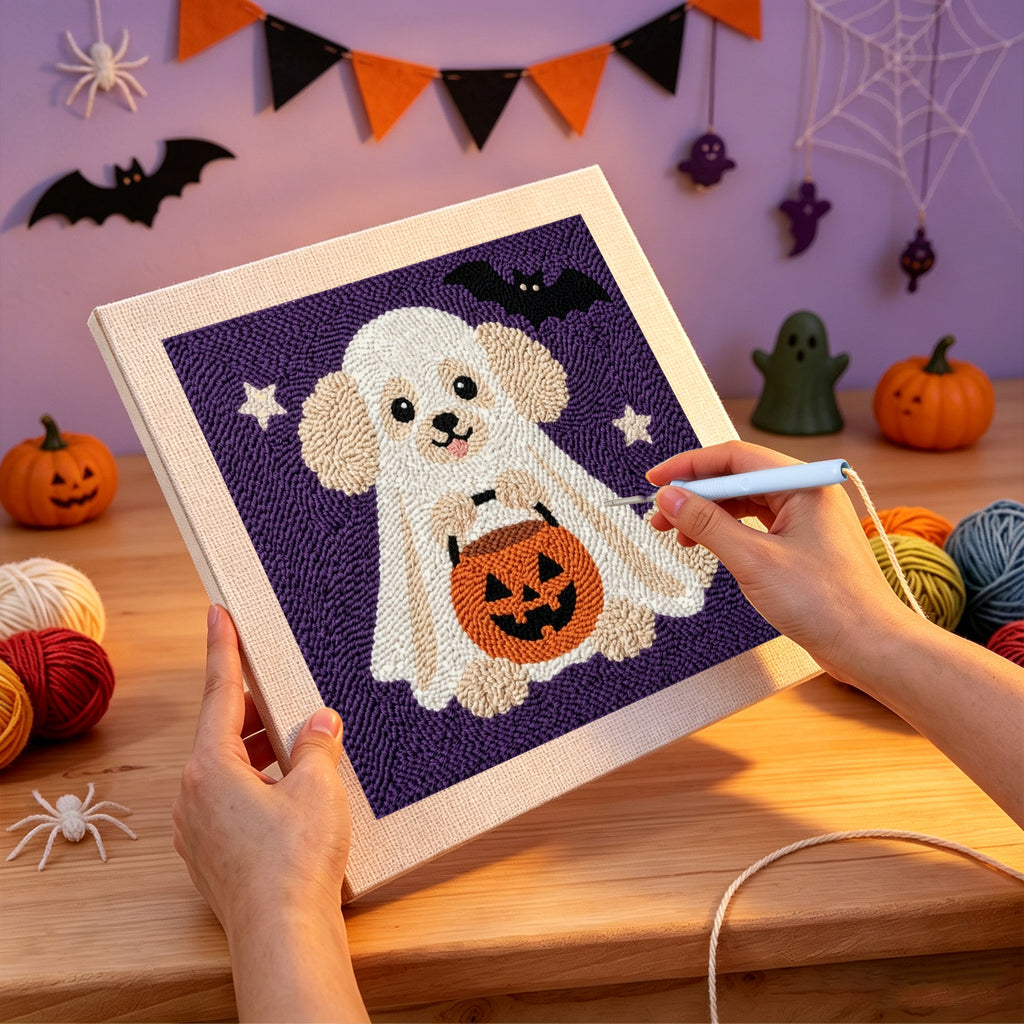 Punching the Poodle Ghost design with the punch needle