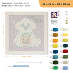 Poodle Ghost punch needle kit, 24 × 24 in (60 × 60 cm): canvas size and kit contents