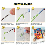 Six steps showing how to thread and use the punch needle