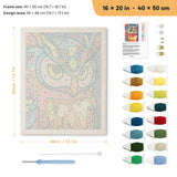 Pop Color Owl punch needle kit, 16 × 20 in (40 × 50 cm): canvas size and kit contents