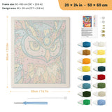 Pop Color Owl punch needle kit, 20 × 24 in (50 × 60 cm): canvas size and kit contents
