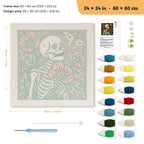 Poppy Skeleton punch needle kit, 24 × 24 in (60 × 60 cm): canvas size and kit contents