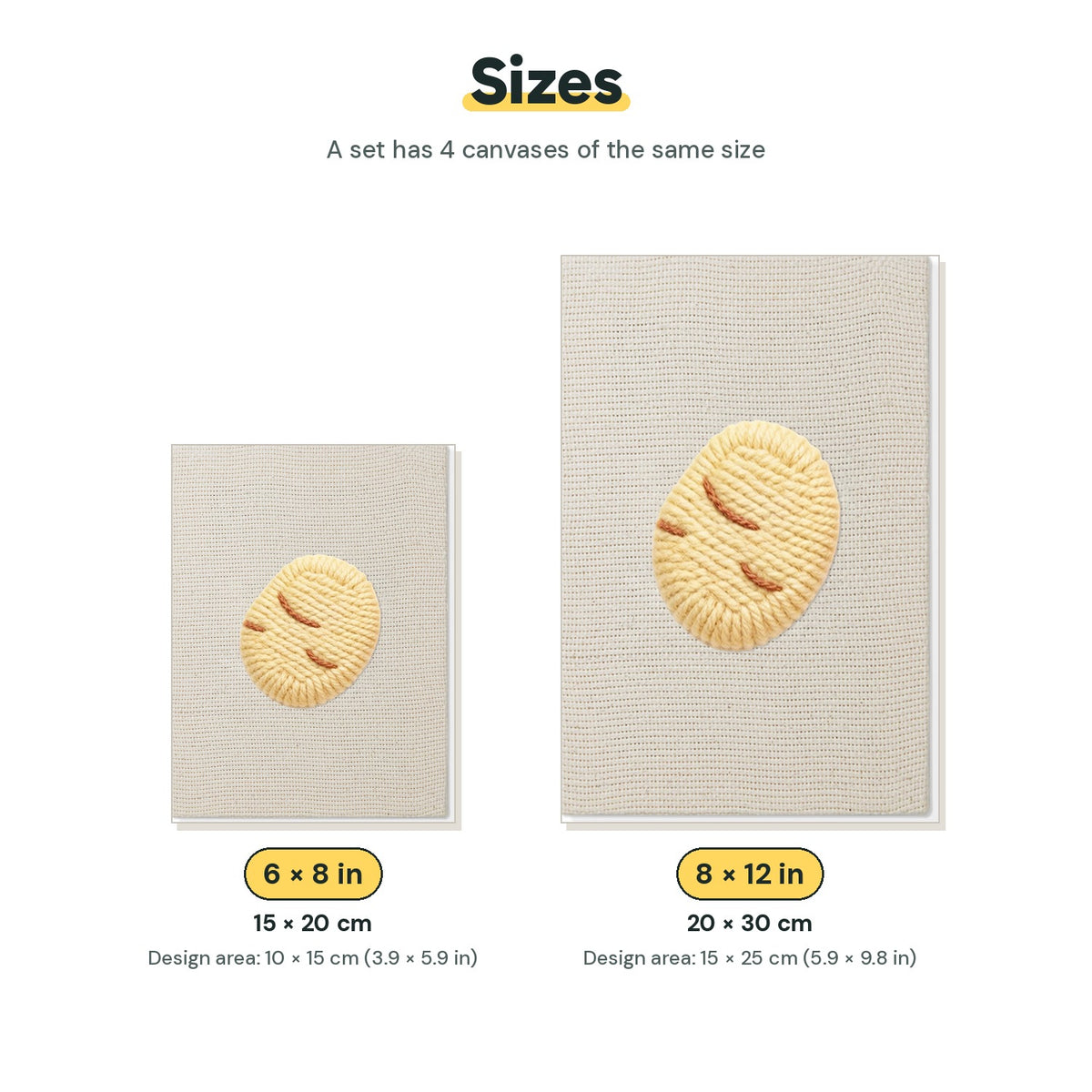 Size chart for the two mini canvas sizes: 6 x 8 in and 8 x 12 in
