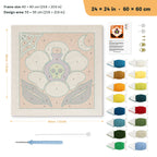 Potion Flower punch needle kit, 24 × 24 in (60 × 60 cm): canvas size and kit contents