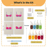What is in the Pretty Pink Bras set: 4 printed canvases, punch needle, threader, threads, color guide and 4 sets of hangers (6 × 8 in (15 × 20 cm) each)