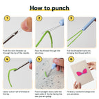 Six steps showing how to thread and use the punch needle