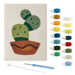 Prickly Pear Bowl punch needle kit: finished canvas with threads, punch needle and threader