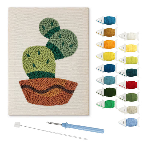Prickly Pear Bowl punch needle kit: finished canvas with threads, punch needle and threader