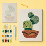 Prickly Pear Bowl canvas before and after punching, with the threads and tools