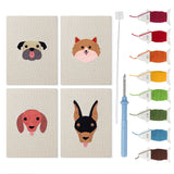 Pug and Doberman mini punch needle kit set: four finished canvases with threads, punch needle and threader