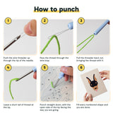 Six steps showing how to thread and use the punch needle