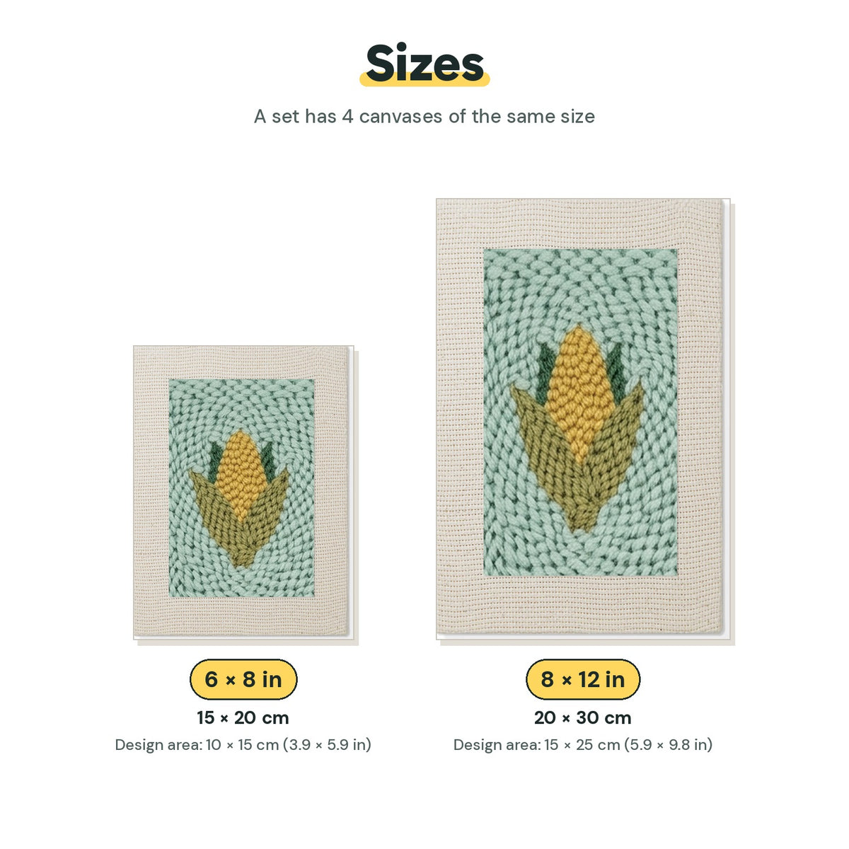 Size chart for the two mini canvas sizes: 6 x 8 in and 8 x 12 in