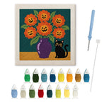 Pumpkin Bouquet Cat punch needle kit: finished canvas with threads, punch needle and threader