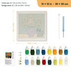 Pumpkin Bouquet Cat punch needle kit, 12 × 12 in (30 × 30 cm): canvas size and kit contents