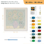 Pumpkin Bouquet Cat punch needle kit, 20 × 20 in (50 × 50 cm): canvas size and kit contents