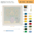 Pumpkin Bouquet Cat punch needle kit, 24 × 24 in (60 × 60 cm): canvas size and kit contents