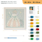 Pumpkin Bride punch needle kit, 20 × 20 in (50 × 50 cm): canvas size and kit contents