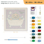 Pumpkin Bubble Bath punch needle kit, 20 × 20 in (50 × 50 cm): canvas size and kit contents