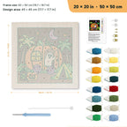 Pumpkin Camper Ghost punch needle kit, 20 × 20 in (50 × 50 cm): canvas size and kit contents