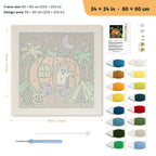 Pumpkin Camper Ghost punch needle kit, 24 × 24 in (60 × 60 cm): canvas size and kit contents
