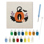 Pumpkin Candle Lantern punch needle kit: finished canvas with threads, punch needle and threader