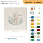 Pumpkin Candle Lantern punch needle kit, 20 × 20 in (50 × 50 cm): canvas size and kit contents