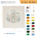 Pumpkin Candle Lantern punch needle kit, 24 × 24 in (60 × 60 cm): canvas size and kit contents