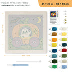 Pumpkin Carriage Ghost punch needle kit, 24 × 24 in (60 × 60 cm): canvas size and kit contents